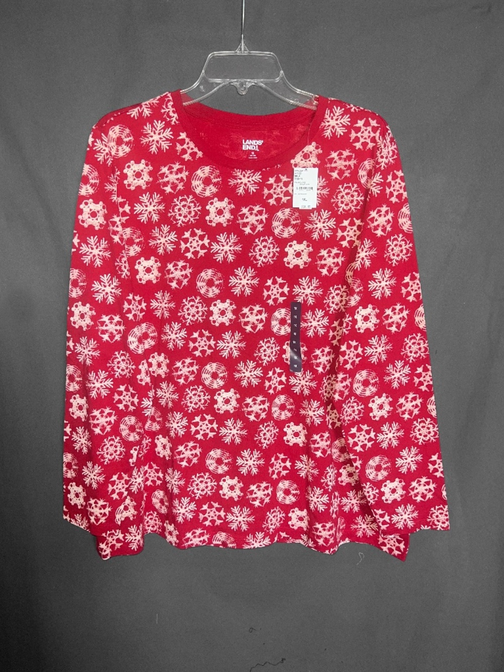 Land's End Red Top with White Snowflakes